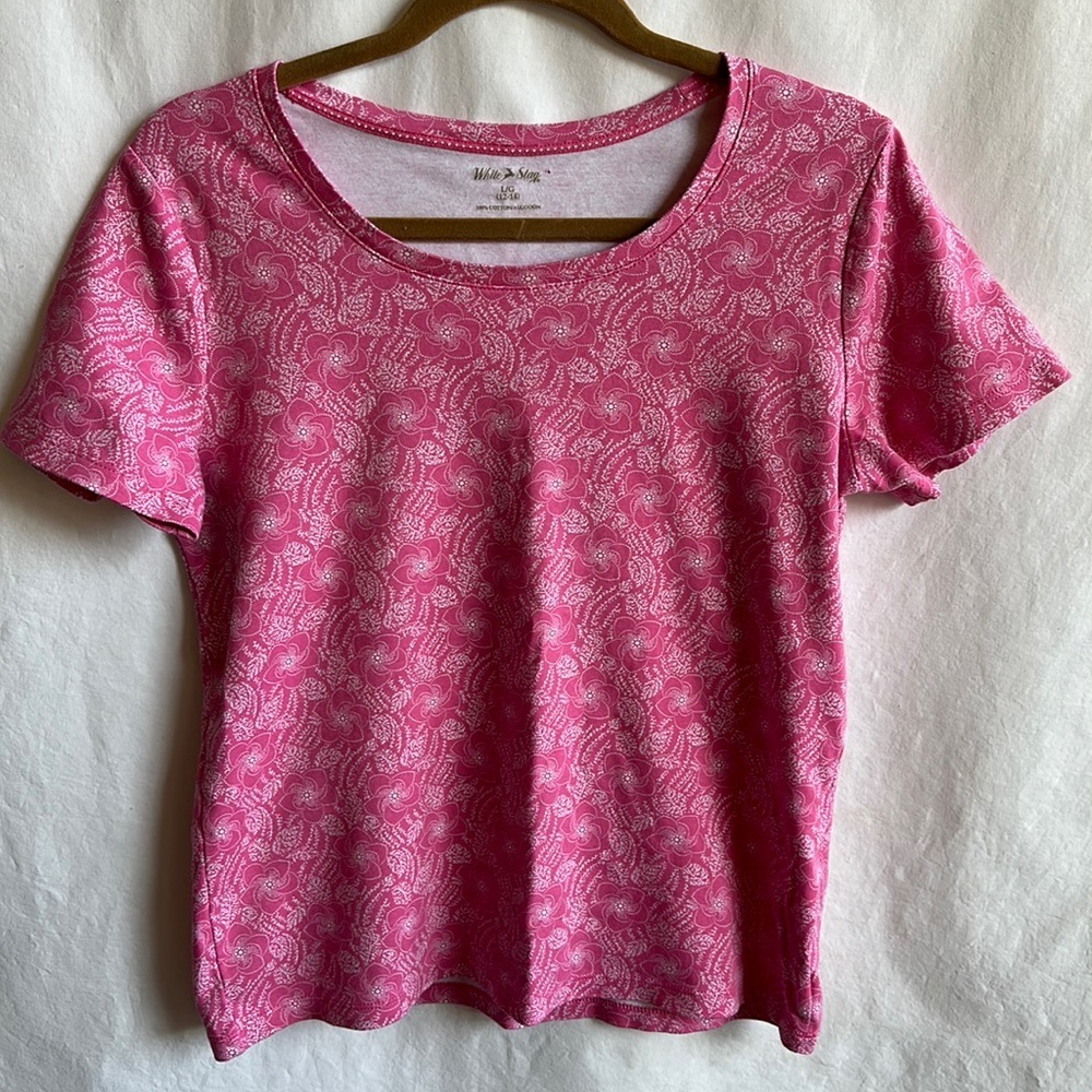 White Stag pink and white cotton top, size L (12–14) - Picture 1 of 5